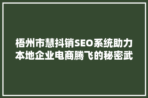 梧州市慧抖销SEO系统助力本地企业电商腾飞的秘密武器