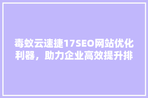 毒蚁云速捷17SEO网站优化利器，助力企业高效提升排名