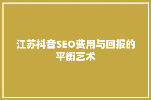 江苏抖音SEO费用与回报的平衡艺术