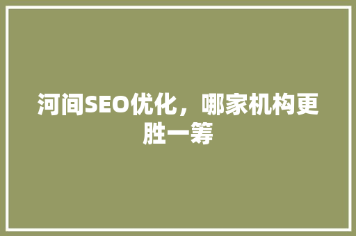 河间SEO优化，哪家机构更胜一筹