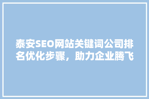 泰安SEO网站关键词公司排名优化步骤，助力企业腾飞