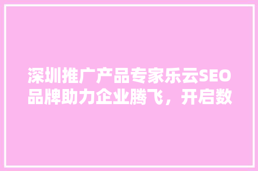 深圳推广产品专家乐云SEO品牌助力企业腾飞，开启数字营销新时代
