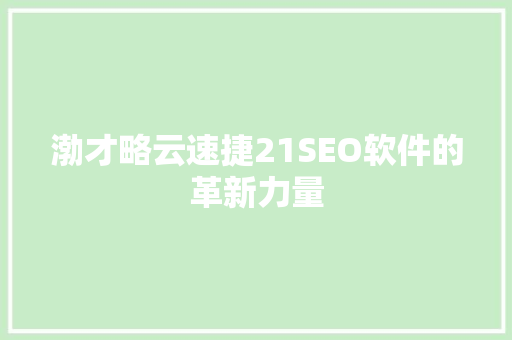 渤才略云速捷21SEO软件的革新力量