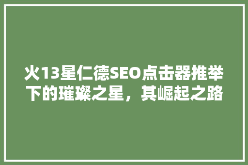 火13星仁德SEO点击器推举下的璀璨之星，其崛起之路