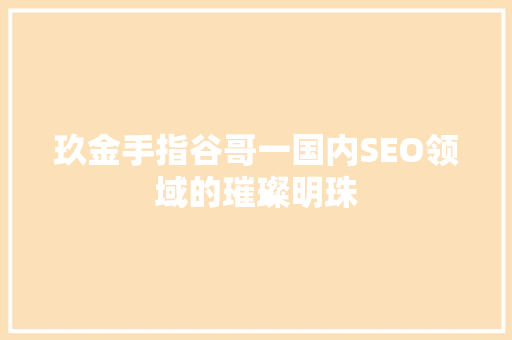 玖金手指谷哥一国内SEO领域的璀璨明珠