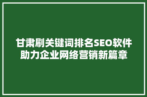甘肃刷关键词排名SEO软件助力企业网络营销新篇章