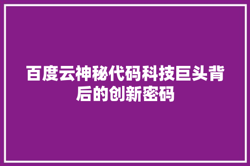 百度云神秘代码科技巨头背后的创新密码