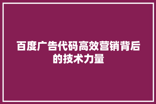 百度广告代码高效营销背后的技术力量
