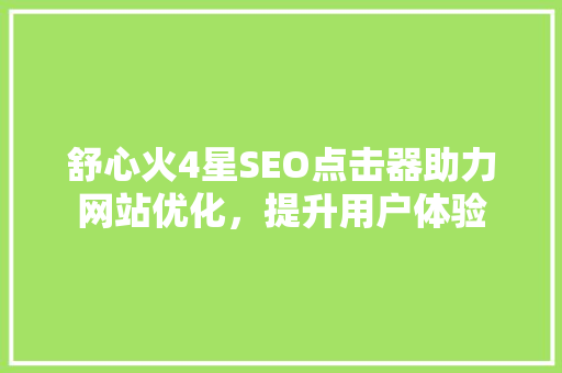 舒心火4星SEO点击器助力网站优化，提升用户体验