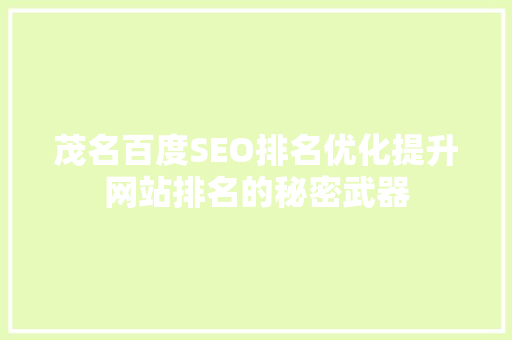 茂名百度SEO排名优化提升网站排名的秘密武器