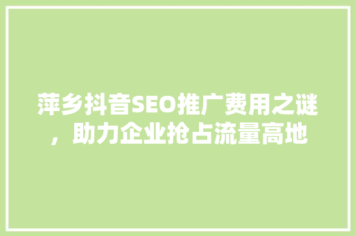 萍乡抖音SEO推广费用之谜，助力企业抢占流量高地