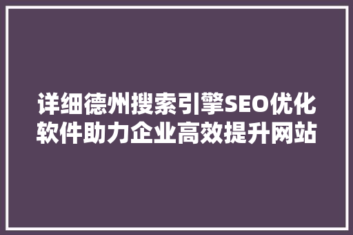 详细德州搜索引擎SEO优化软件助力企业高效提升网站排名