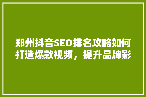 郑州抖音SEO排名攻略如何打造爆款视频，提升品牌影响力