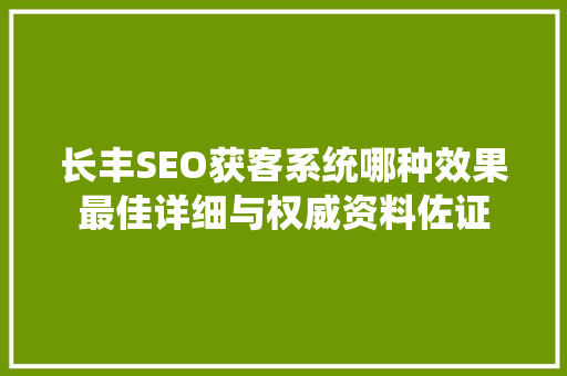 长丰SEO获客系统哪种效果最佳详细与权威资料佐证