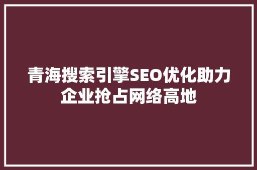 青海搜索引擎SEO优化助力企业抢占网络高地