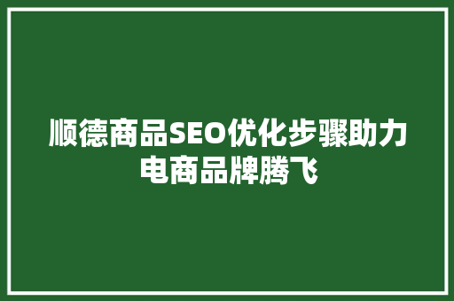 顺德商品SEO优化步骤助力电商品牌腾飞