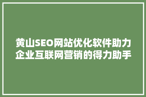 黄山SEO网站优化软件助力企业互联网营销的得力助手,价格与能