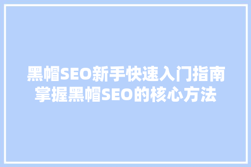黑帽SEO新手快速入门指南掌握黑帽SEO的核心方法
