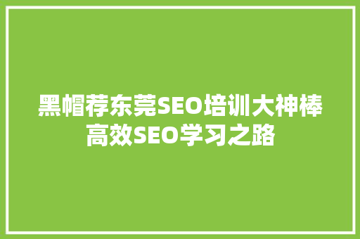 黑帽荐东莞SEO培训大神棒高效SEO学习之路