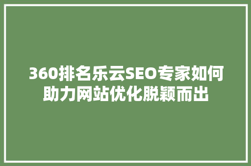 360排名乐云SEO专家如何助力网站优化脱颖而出