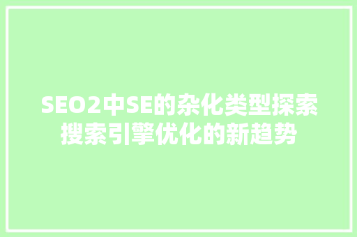 SEO2中SE的杂化类型探索搜索引擎优化的新趋势