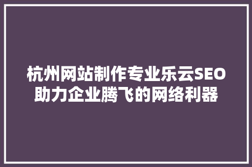 杭州网站制作专业乐云SEO助力企业腾飞的网络利器