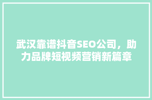 武汉靠谱抖音SEO公司，助力品牌短视频营销新篇章