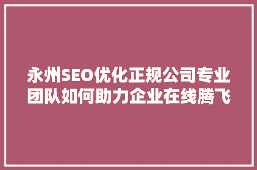 永州SEO优化正规公司专业团队如何助力企业在线腾飞