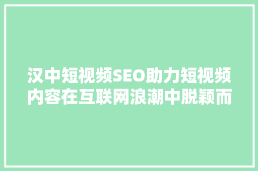 汉中短视频SEO助力短视频内容在互联网浪潮中脱颖而出
