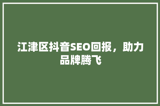 江津区抖音SEO回报，助力品牌腾飞