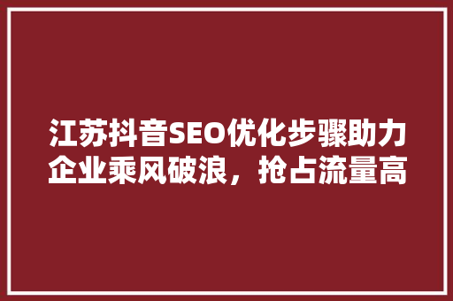 江苏抖音SEO优化步骤助力企业乘风破浪，抢占流量高地