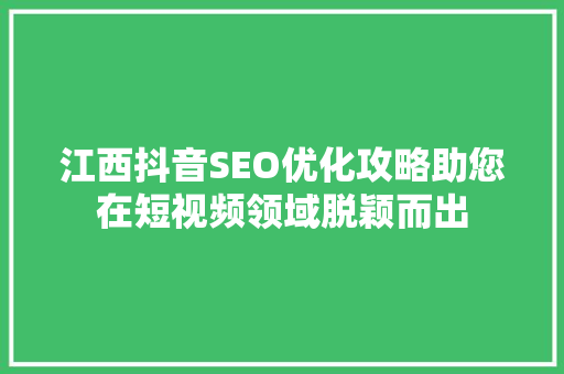 江西抖音SEO优化攻略助您在短视频领域脱颖而出