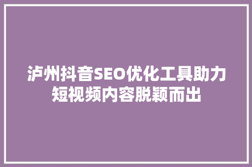 泸州抖音SEO优化工具助力短视频内容脱颖而出