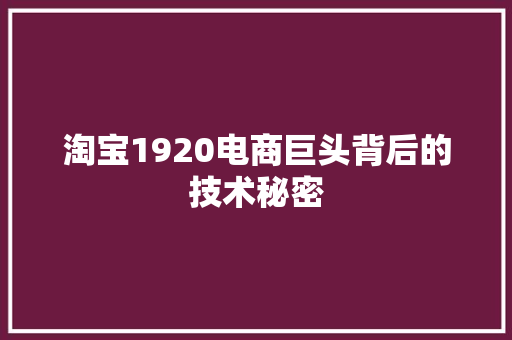 淘宝1920电商巨头背后的技术秘密