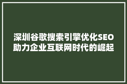 深圳谷歌搜索引擎优化SEO助力企业互联网时代的崛起之路