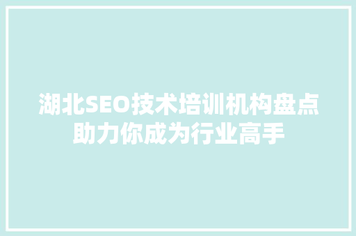 湖北SEO技术培训机构盘点助力你成为行业高手