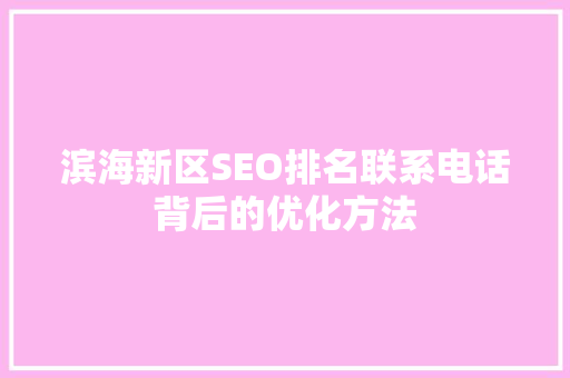 滨海新区SEO排名联系电话背后的优化方法
