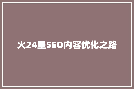 火24星SEO内容优化之路