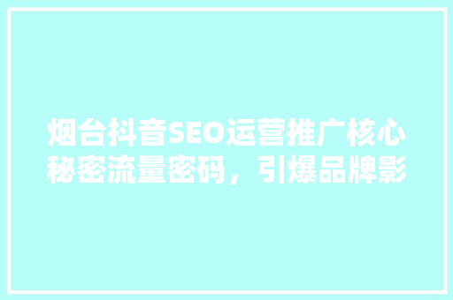 烟台抖音SEO运营推广核心秘密流量密码，引爆品牌影响力