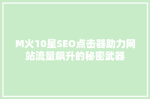 M火10星SEO点击器助力网站流量飙升的秘密武器