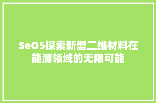 SeO5探索新型二维材料在能源领域的无限可能