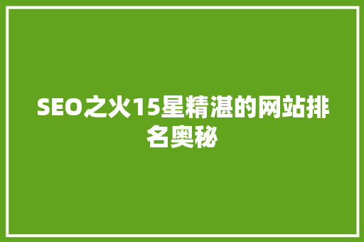 SEO之火15星精湛的网站排名奥秘