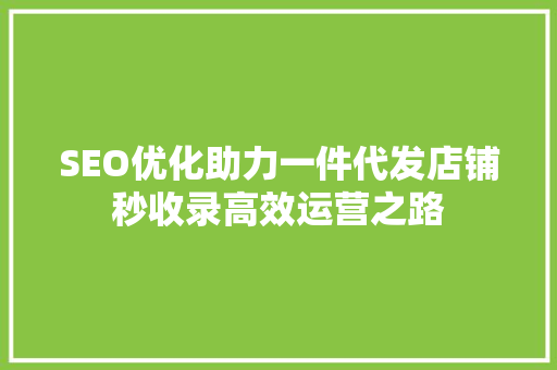 SEO优化助力一件代发店铺秒收录高效运营之路