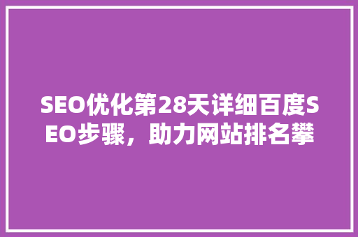 SEO优化第28天详细百度SEO步骤，助力网站排名攀升