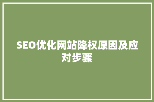 SEO优化网站降权原因及应对步骤