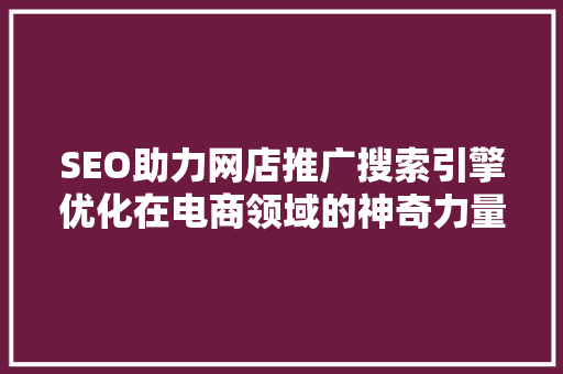 SEO助力网店推广搜索引擎优化在电商领域的神奇力量