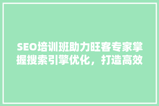 SEO培训班助力旺客专家掌握搜索引擎优化，打造高效网络营销步骤