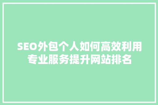 SEO外包个人如何高效利用专业服务提升网站排名