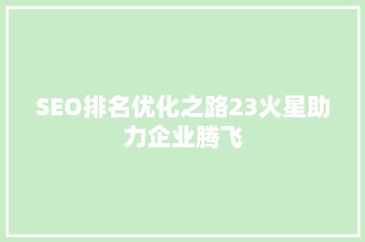 SEO排名优化之路23火星助力企业腾飞