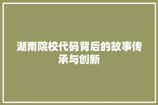 湖南院校代码背后的故事传承与创新